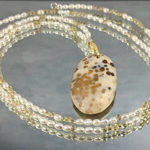 ORBICULAR JASPER NECKLACE WITH FRESHWATER PEARLS AND CITRINE